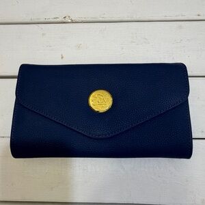 JOY MANGANO SMART CHIC GENUINE LEATHER CROSSBODY WALLET RFID SECURITY NAVY